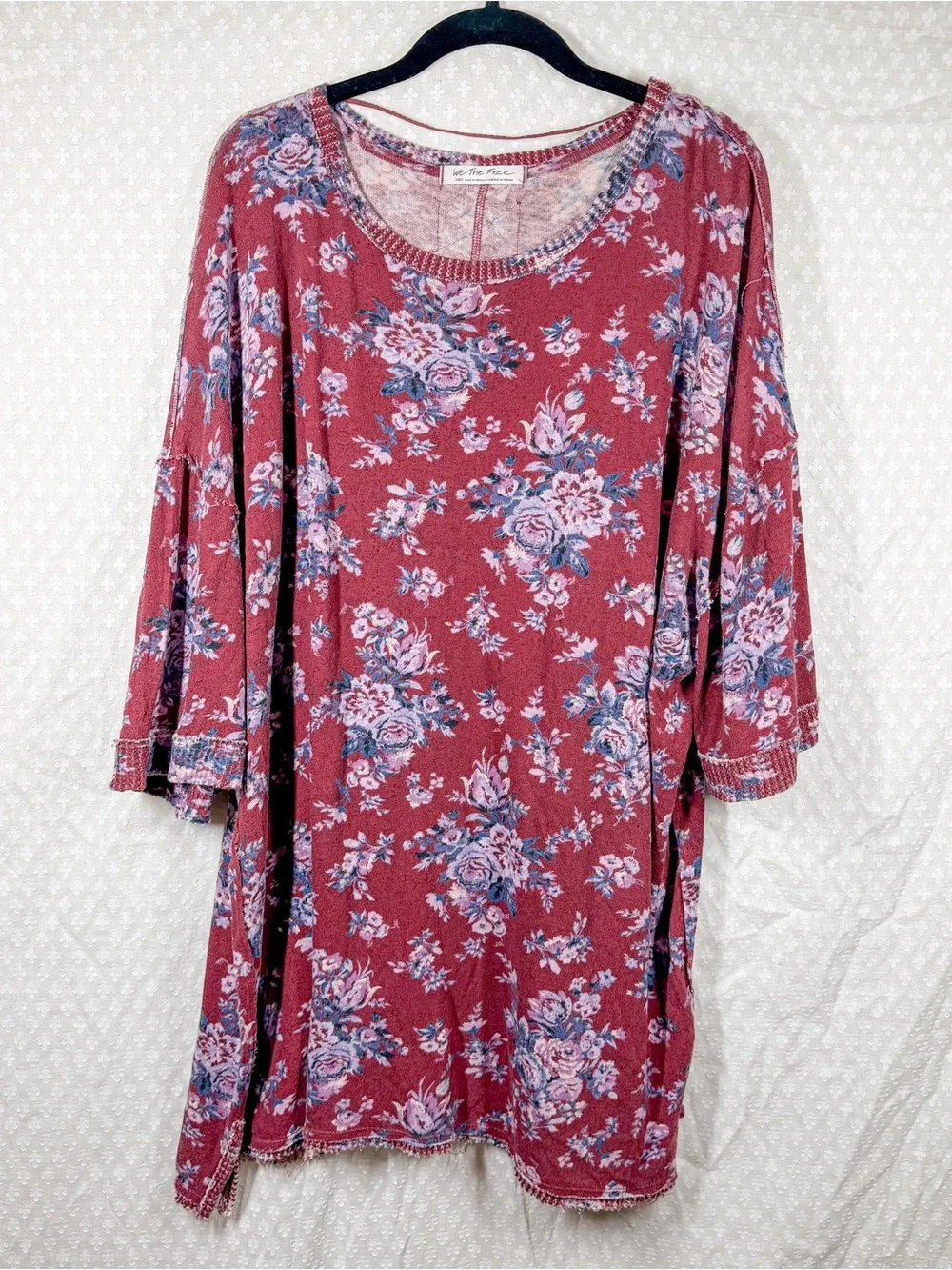 Free People We The Free Red Purple Floral You And Me Oversized Tunic Top